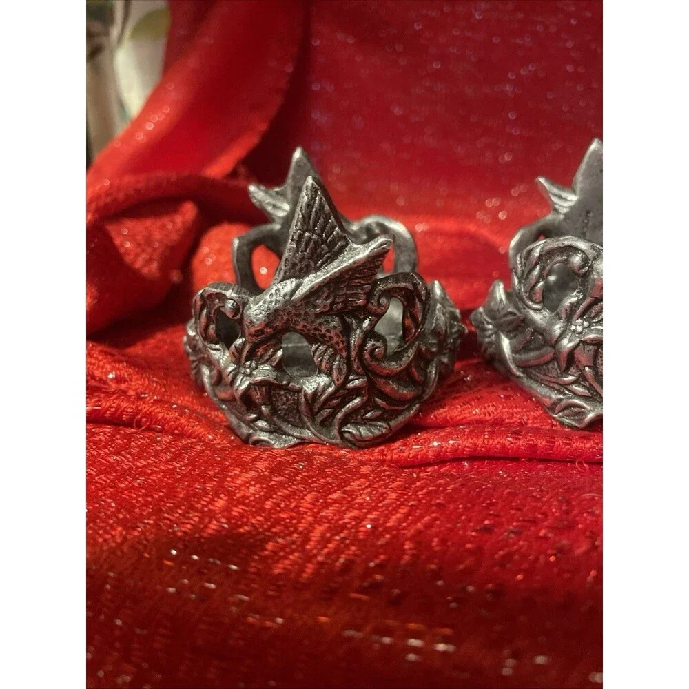 Vintage 1996 Carson Pewter Hummingbird Candle Holder Set Of 2